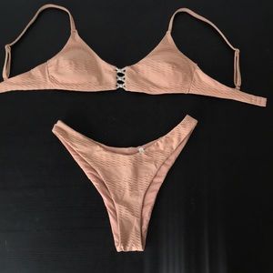 Tan/peachy aerie ribbed scoop top, cheeky bottoms